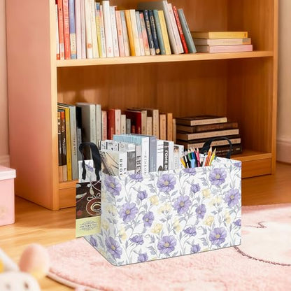 Rectangle Foldable Storage Basket Handles For Home, Purple Flowers - color: REC-Purple Flowers