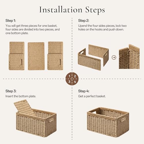joybest Wicker Baskets for Shelves, Hand-woven Storage Baskets Natural - color: Natural, size: 2 Pack 13.4l X 8.3w X 7.1h Inch