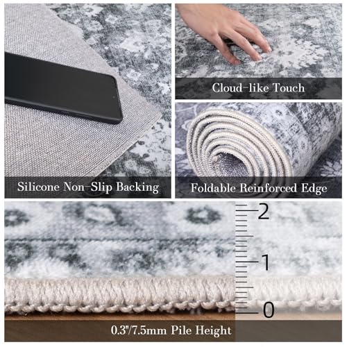 Washable 5x7 Area Rugs for Living Room Bedroom, Charcoal/Grey - color: Charcoal/Grey, size: 5' x 7' (Rectangular)
