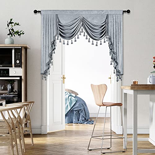 ELKCA Silver Grey Chenille Window Curtains Valance for Living Room Waterfall Valance for Bedroom,Rod Pocket (W59. 1 Panel) - color: Valance,silver Grey, size: 59"W x 43"L (Pack of 1)