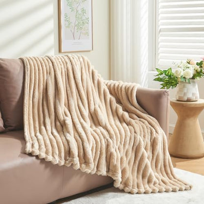 NEWCOSPLAY Fleece Ribbed Cozy Twin Blanket for Couch, Brown, 60"x80" - color: Brown Ribbed, size: Twin(60"x80")