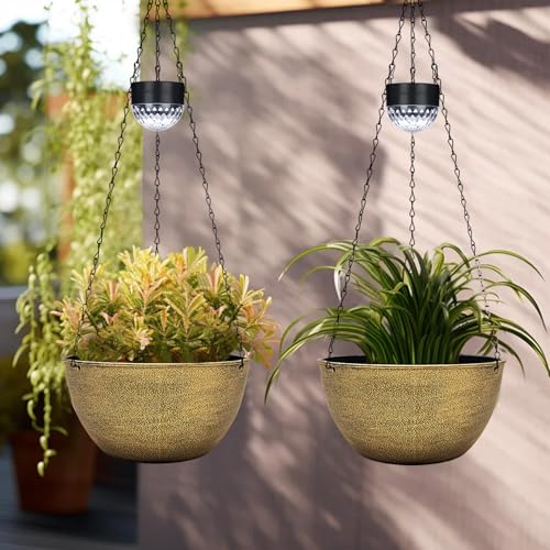 BAYN 2 Packs Solar Hanging Basket Planters for Plants Outdoor - color: Copper
