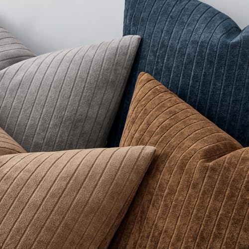 MIULEE Set of 2 Grey Textured Striped Throw Pillow Covers 20x20 Inch - color: Grey, size: 20" x 20" (Pack of 2)