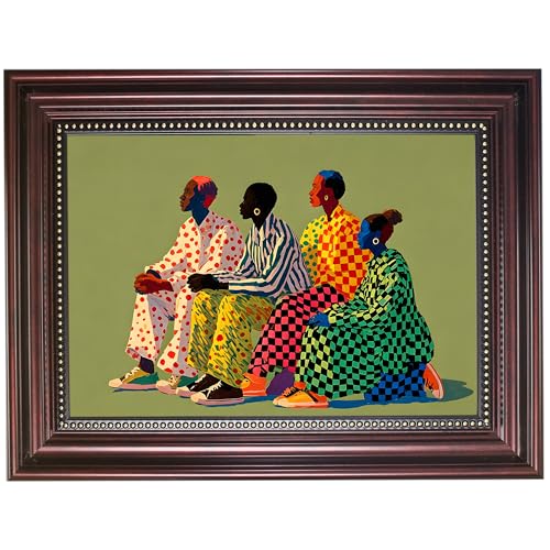 Dark Brown Framed Afrocentric Black Women Canvas Wall Art Colorful Abstract Figures Wall Decor Pictures Modern African Artwork Poster Prints for Living Room Bedroom Home Decoration 12x16 in - color: Geometric Girl 2, size: 16"L x 12"W