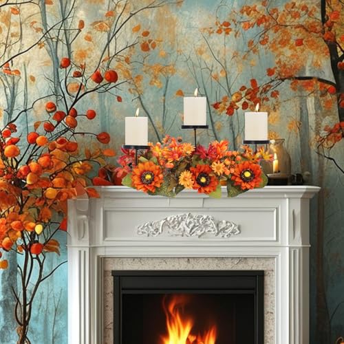 Fall Decor Metal Candle Holder Table Arrangements with Berry Maple Leaf