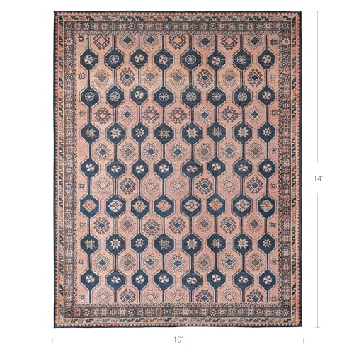 Indiclay 10’ x 14’ Faded Clay & Pink Area Rug, Persian-inspired design - size: 10' x 14' (Rectangular)