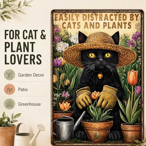 PEACHGARDEN Funny Cat Signs, Metal Garden Signs for Outside, 8x12 Inch - color: Funny Cat Signs, size: 20X30cm(12*8in)