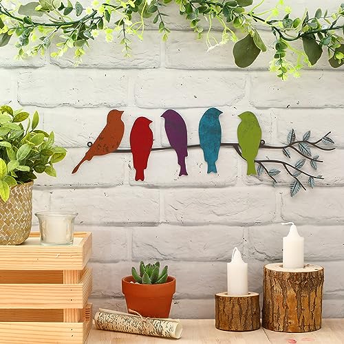 Ferraycle Metal Bird Wall Art, Birds on Branch Sculpture, Fresh Colors - color: Fresh Colors