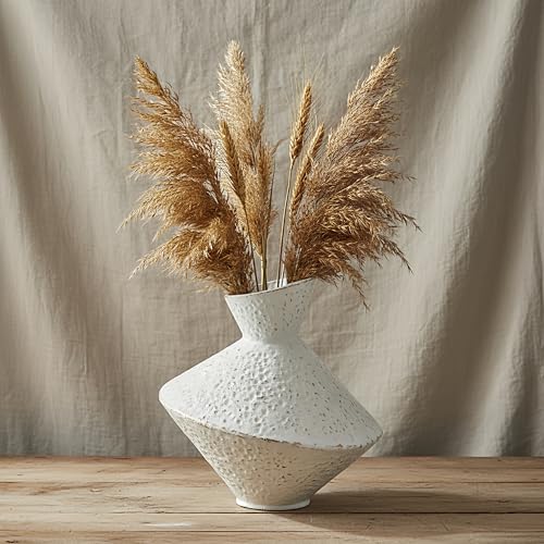 Cast Iron Decorative Vase, Dried Flower Rustic Vases, Wabi Sabi Vase for Modern Home Decor, Living Room, Shelf Decor, Enterway, Wedding, Office, Table, Bedroom, Kitchen, 8.86" H (White) - color: White