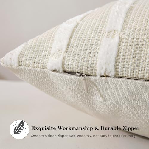 Boho Tufted Chenille Throw Pillow Covers 24x24 Inch Set of 2, Beige - color: Neutral Beige, size: 24" x 24" (Pack of 2)