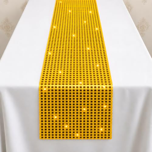 Disco Party Decorations - Gold Glitter Disco Table Runner - color: Gold Sequin Glitter