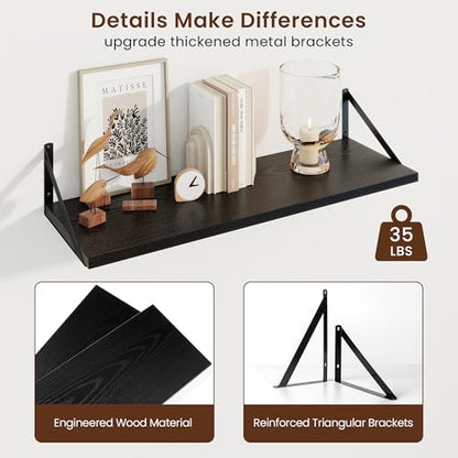 Axeman 30 Inch Floating Shelves, 10 Inch Deep Black Wall Shelves Set of 2 - color: Black, size: 30W x 10D