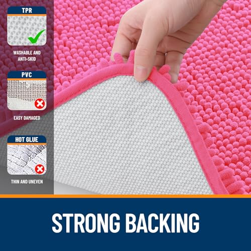 OLANLY Toilet Rugs U-Shaped 20x20, Soft Absorbent Chenille Contour Rugs - color: Hot Pink, size: 20" X 20" Contour Rug