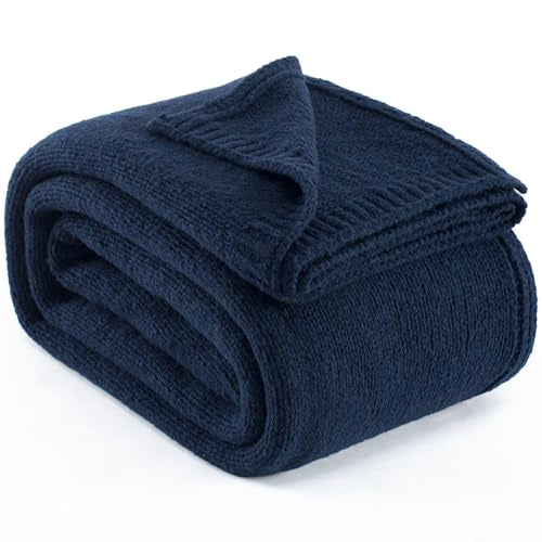 Carriediosa Wool Blend Knit Throw Blanket 50% Recycled Poly 50x60 Navy - color: Indigo Blue, size: 50" X 60"