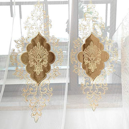 SLOW SOUL 2 Panels European Luxury Curtains Velvet Embroidered Tulle for Living Room Kitchen Bedroom Sheer Curtain with Rod Pocket Coffee 50W X 72L inch - color: Coffee/Rod Pocket, size: 50"W x 72"L (Pack of 2)