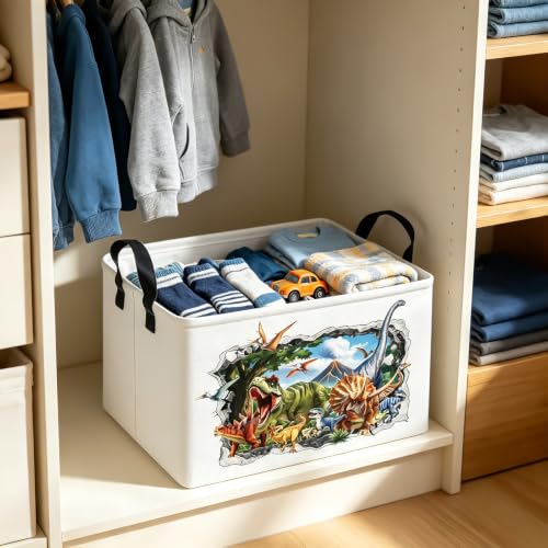 Rectangle Foldable Storage Basket Handles For Home, Dinosaur - color: REC-Dinosaur