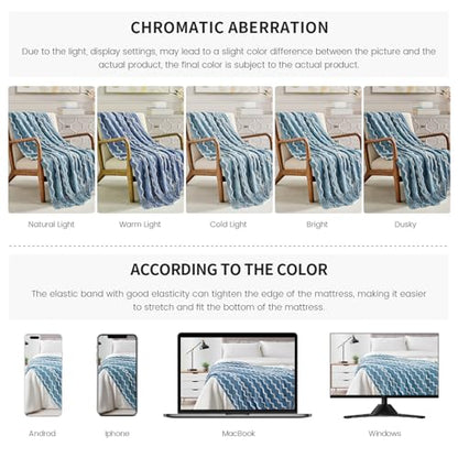 BOURINA Knitted Throw Blanket Boho Chenille Outdoor Blanket,Blue 50x60Inch - color: A-blue, size: 50"×60"
