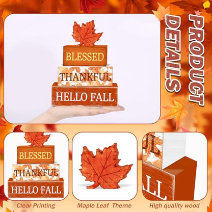 Britimes Thanksgiving Fall Tiered Tray Decor Set, 4 Pack, Wooden - color: Maple Leaf