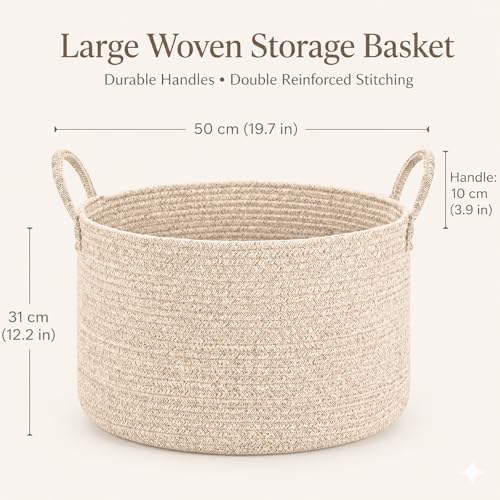 Extra Large Woven Throw Blanket Basket, 20 x 12 in, Natural Beige - color: Brown, size: Extra Large