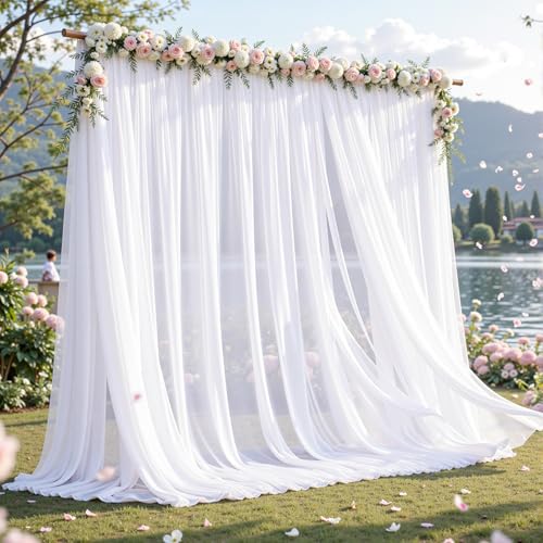 10ft×10ft Wrinkle Free White Backdrop Curtain Drapes, 2 Panels 5ftx10ft Sheer Tulle Chiffon Backdrop Panels Curtains for Wedding Baby Shower Birthday Party Stage Photo Home Decorations - color: White, size: W5' X H10'(2 panels)