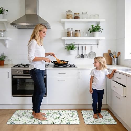 Kitchen Rugs for Floor 2 Pcs Memory Foam Padded Anti Fatigue Kitchen Mat - color: Sage