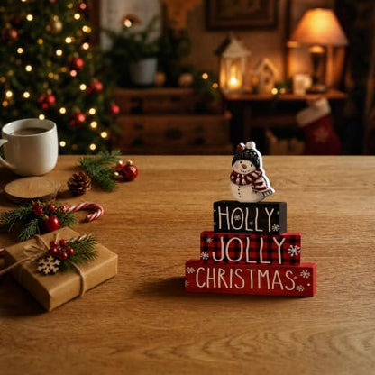 Smile 4 Pcs Wooden Christmas Block Signs, Holly Jolly Snowman Decor - style: Holly Jolly