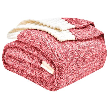 CozeCube Reversible Knitted Throw Blanket, Red White Melange 50"x60" - color: M-christmas Red, size: 50"x60"