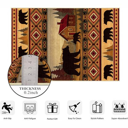 Cabin Bear 2x6 Runner Rug for Hallway Bedroom Rustic Lodge Bear Rug - color: Cabin, size: 2' x 6' (Rectangular)