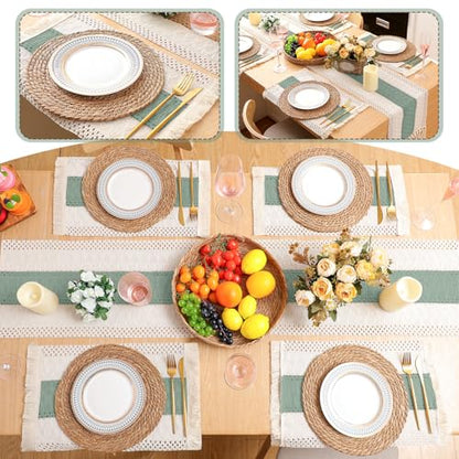 Boho Table Runner and Placemats Set, 4 Sets, Green, 12x72 - color: Green, size: 12x72"