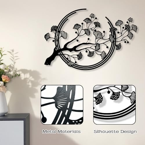 GrWisdAT Black Ginkgo Leaf Metal Wall Art Modern Ginkgo Tree Branch Sculptures with Screws Geometric Flower Wall Decoration for Living Rooms Dining Room Bedrooms Indoor Outdoor Apartments Offices