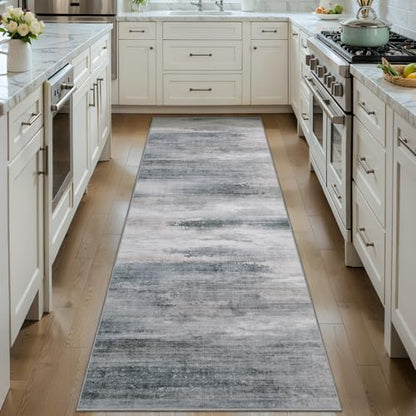 Tangsoo Modern 2x5 Washable Runner Rug, Abstract Runner Rug Non Slip - color: Ash Grey, size: 2' X 5' (Runner)