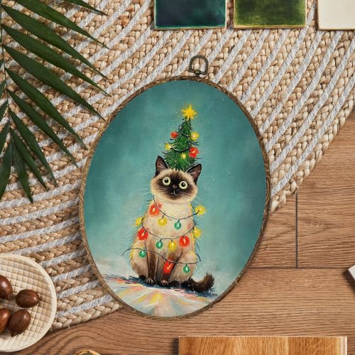 OINDADE Funny Christmas Siamese Cat Owner Gifts Oval Wall Art Hanging Decor - color: Christmas Siamese Cat