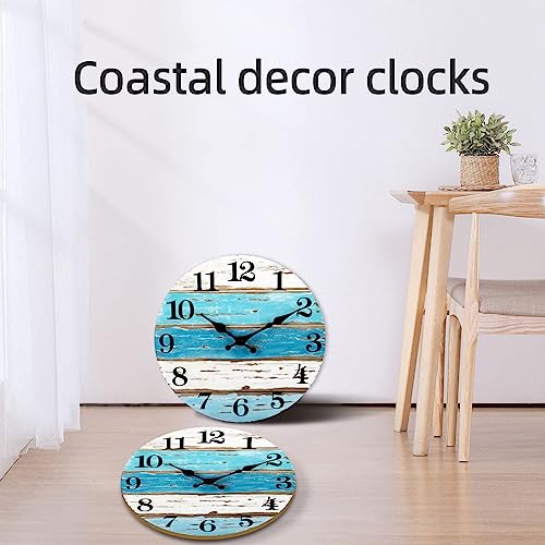 CHYLIN Wall Clock Beach Battery Operated Silent Non-Ticking 8" Coastal - color: A-blue,white, size: 8 inch
