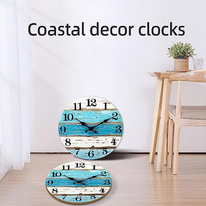CHYLIN Wall Clock Beach Battery Operated Silent Non-Ticking 8" Coastal - color: A-blue,white, size: 8 inch