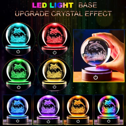 Dolphin Reef Crystal Ball Night Light, 3.15 Inch with LED Base - color: Ocean Dolphin