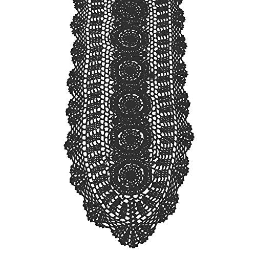 KEPSWET Cotton Handmade Crochet Lace Oval Table Runner Black 12x36 Inch - color: Black, size: 12"x36"