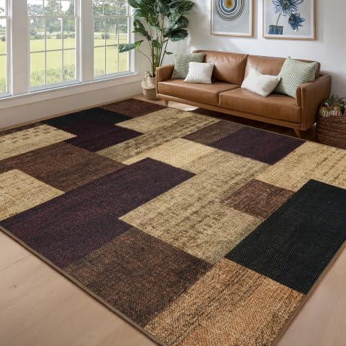 Modern Outdoor Patio Rug, Geometric Patchwork Area Rug for Living Room, Red - color: Red, size: 9x12ft