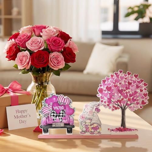 Smile Happy Mother's day Indoor Decorations Wooden Decor Table Centerpiece Love Mom Wooden Plaque Ornaments for Home Kitchen - style: Mom Tree