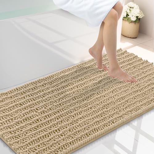 Smiry Bathroom Rugs 40X24, Extra Soft Rubber Backing Chenille Bath Mats - color: Beige, size: 40'' X 24''