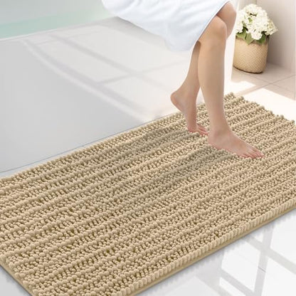 Smiry Bathroom Rugs 40X24, Extra Soft Rubber Backing Chenille Bath Mats - color: Beige, size: 40'' X 24''