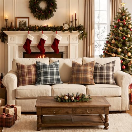 MIULEE Tartan Plaid Throw Pillow Covers Fall 18x18 Inch Black - color: Black, size: 18" x 18" (Pack of 2)