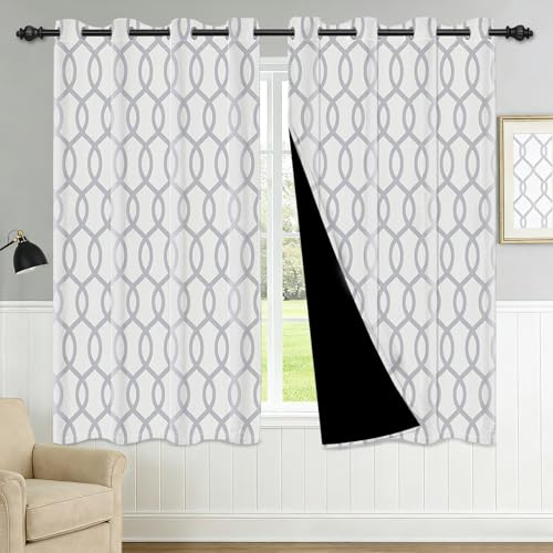 Grey and White Geometric Blackout Curtains, Modern Minimalist Striped Curtains for Bedroom Living Room, Room Darkening Window Drapes with Grommet Top, 2 Panels, 52W x 63L - color: 04 White and Grey, size: 52"W x 63"L (Pack of 2)