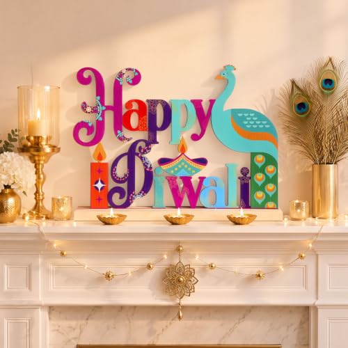 Roowest Metal Happy Diwali Tabletop Sign Deepawali Table Decor, 11.8 Inch - style: Diwali