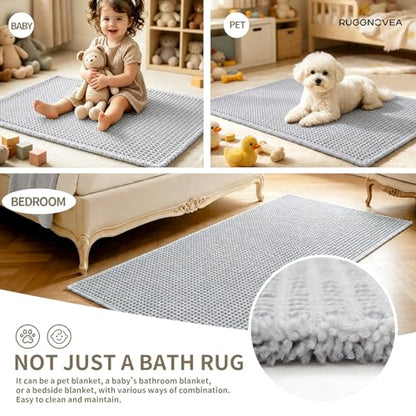 Waffle Bath Mat with Tassels 32x20 Non Slip Absorbent, Light Grey - color: Light Grey, size: 32" X 20" (Bathroom Rug)
