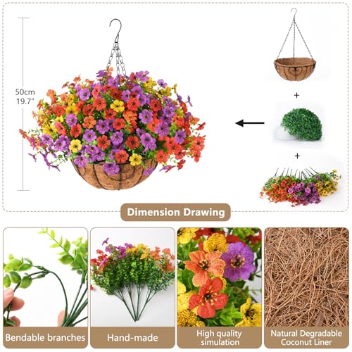 Artificial Hanging Flowers Basket for Outdoor, UV Resistant Plants Daisy - color: Multi Color