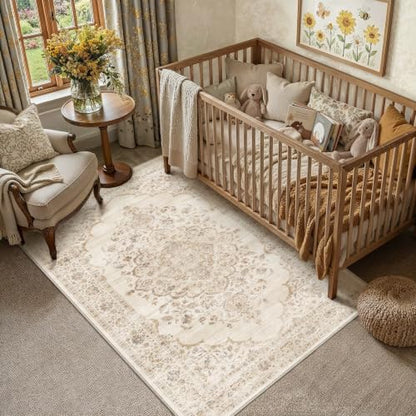 3x5 Beige Washable Neutral Area Rug Living Room - color: Neutral | Beige, size: 3' x 5' (Rectangular)