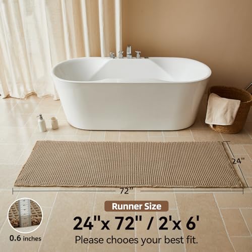 Triohero Waffle Runner Rug Bathroom, Long Boho Bath Mat, 24x72 Khaki - color: Khaki, size: 2' X 6' (Runner)