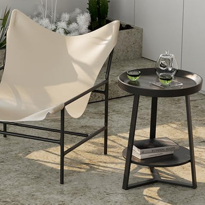 Gadroad Round End Table with Storage Shelf, Black - color: Black, size: 15.7"D x 15.7"W x 23"H (no Charging Station)