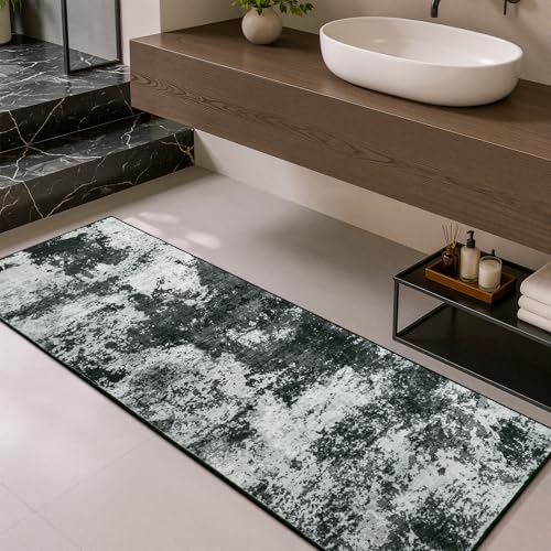 Merelax 2x6 Hallway Runner Rug Washable Non-Slip Back Grey Low Pile Carpet - color: Black Grey, size: 2' x 6'(24''x72'')