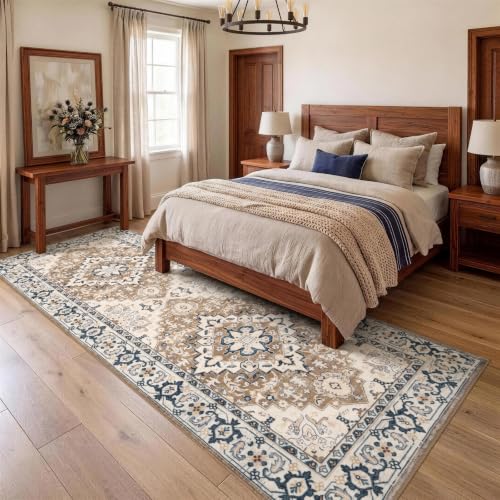 Lofus 3x8 Hallway Kitchen Washable Runner Rug, Boho Entry Long Carpet Brown - color: Floral Brown, size: 3' x 8' (Runner)